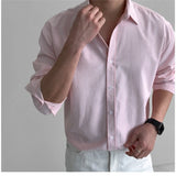 WIAOFELLAS  -  Oversized Men's Autumn Long-Sleeved Striped Shirt, High-End Korean Style Trendy Casual Overshirt, Sky Blue Striped Shirt, Unisex