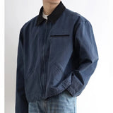 Wiaofellas  -  American Trendy Tooling Mens Jackets Vintage Solid Distressed Bomber Coats Patchwork Zipper Pocket High Street Short Outwear