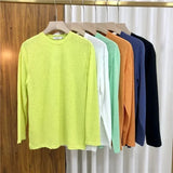 WIAOFELLAS  -  Fashionable Simple Long Sleeved T-shirt Solid Color Loose Sunscreen Tops Korean Slightly Transparent Thin Men's Bottom Tshirts
