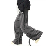 WIAOFELLAS  -  Niche Design Men's Casual Pants Solid Color Pleated Ribbon Decoration Straight Leg Trousers Ice Silk Male Bottom