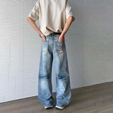 WIAOFELLAS  -  Vintage Summer Men's Broken Hole Design Wash Straight Denim Pant Fashion Trendy High-waisted Wide Leg Jeans Male 2A0026
