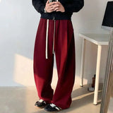 WIAOFELLAS  -  Fleece Thickened Men Sweatpants Drawstring Solid Color Pleated Design Elastic Waist Straight Leg Male Bottom Spring