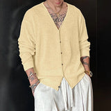 WIAOFELLAS  -  Men Cardigan Solid Knitted V Neck Long Sleeve Men Sweaters Streetwear Loose Korean Style Fashion Casual Men Clothing