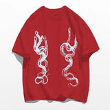 WIAOFELLAS  -  Men's Casual T-Shirt Fashionable Trendy Hip-Hop High Street Y2k Retro Snake Pattern Loose Cotton Top Spring And Summer