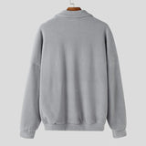 WIAOFELLAS  -  Men Hoodies Solid Color Lapel Long Sleeve Loose Men Pullover Streetwear Korean Style Fashion Casual Tops Male Sweatshirt