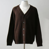 Wiaofellas  -  Men V Neck Knit Cardigan Loose Long Sleeve Casual Sweater Coat Fashion Daily Outerwear