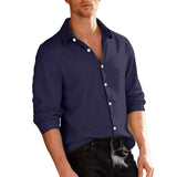 2025 New Jacquard Long Sleeve Button Cardigan Jacket Men's Solid Color Casual Sports Loose Men's Shirt