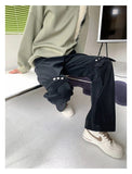 Wiaofellas High Street Design Sense Bandage Pants Men And Women Spring Retro Ruffian Handsome Hip-hop Button Casual Straight Trousers