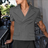WIAOFELLAS  -  Men Blazer Solid Color Lapel Short Sleeve Casual Crop Blazer Men Streetwear Fashion Elegant Leisure Male Suit S-5XL 2026
