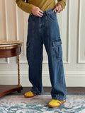 WIAOFELLAS  -  Vintage Cargo Jeans Korean Style Straight Leg Casual Large Pocket Design Autumn New Trendy Denim Pants Men's