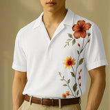 WIAOFELLAS  -  Men Shirt Flower Printing Lapel Short Sleeve Loose Summer Men Clothing Streetwear 2025 Korean Style Fashion Male Tops