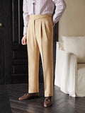 Wiaofellas  -  Trousers Men Spring Autumn New Fashion Belt-up High Waist Slim Pants Men Business Casual Solid Color Straight Pants