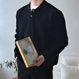WIAOFELLAS  -  Trendy Solid Color Men's Sweater Polo Shirts 2025 Autumn Winter New Casual Long Sleeve Knitted Jumpers Men Fashionable Sweaters