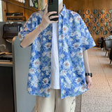 Wiaofellas  -  plus Size Men's Vibrant Floral Shirt M-XXXXXL Comfort Fit Spread Collar Summer Casual Style Top for Men And Women