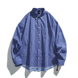 WIAOFELLAS  -  Cityboy Oversize Cargo Shirt Men Japanese Streetwear Fashion Loose Casual Plaid Splice Stripe Long Sleeve Shirts Blouses