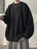 Wiaofellas  -  Autumn Crew Neck Solid Color Pullover Sweaters For Men Casual Y2K Knitted Sweater High Street Fashion Jumpers Hombre