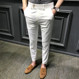 WIAOFELLAS  -  Fabulous Ninth Slim Fit Men's Suit Pants Formal Low Waist Straight Leg Korean Sle Casual Trousers with kets