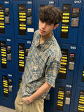 Wiaofellas  -  Blue Plaid Short Sleeve Shirt Men's Summer Cleanfit Half Sleeve Top Cool Handsome Five Sleeve Shirt Loose Fit Moisture Wicking