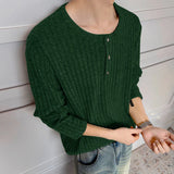 WIAOFELLAS  -  Men Shirt Solid Color Knitted Long Sleeve Casual Men Clothing Streetwear Korean Style Spring Autumn Fashion Male Tops
