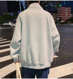 Wiaofellas  -  Velvet Cardigan Sweatshirt Men's Loose Korean Sports Jacket Trendy Hong Kong Style Stand Up Collar Jacket