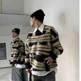 American high street contrasting round neck sweater men's 2025 autumn and winter retro loose top pullover trendy sweater women