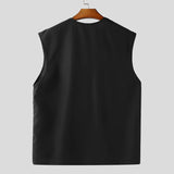 WIAOFELLAS  -  Men Shirt Solid Color O-neck Sleeveless Summer Button Casual Men Clothing Streetwear 2025 Loose Fashion Male Shirts