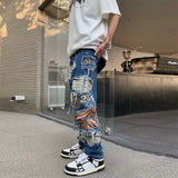 Wiaofellas  -  Vintage Y2K Men Jeans Ripped Design Patchwork Straight Denim Pants Streetwear Mens Hip Hop Loose Embroidery Jean Trousers Spring
