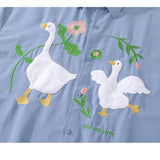 WIAOFELLAS  -  Men Shirt Summer Funny Plush White Goose Embroilery Short Sleeve Button Up Shirts HipHop Harajuku Casual Loose Streetwear Shirt