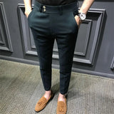 WIAOFELLAS  -  Fabulous Ninth Slim Fit Men's Suit Pants Formal Low Waist Straight Leg Korean Sle Casual Trousers with kets