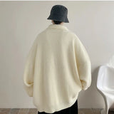 WIAOFELLAS  -  Men's Embroidery New Sweater Cardigan Coat Autumn Turn-down Collar Casual Jackets Knitted Sweater Knit Jumper Rice White/Black