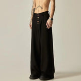 Wiaofellas  -  American Retro Brown Casual Drapey Wide Leg Pants Loose Fit Design Sense Straight Cut Long Trousers Polyester Fabric