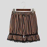 Wiaofellas  -  Men's Shorts Lace Patchwork Striped Elastic Waist Men Bottoms Streetwear Summer  Fashion Casual Unisex Shorts S-5XL