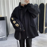 Wiaofellas  -  Spring Autumn Zipper Jaet Men Casual Loose Street Sle High End Korean Hong Kong Sle Stand Collar irt Cotton Long Sve