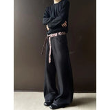 WIAOFELLAS  -  Retro cleanfit plaid belt design sense scimitar trousers men's casual pants high-end wide-leg drooping western men