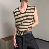 Wiaofellas  -  Loose Fit Striped Knitted Vest Sleeveless Beach Vacation Casual Top for Men And Women Summer Leisure Style Color Block Design