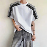 WIAOFELLAS  -  Trendy Men's Spliced Sequins Shoulder Pads Loose T-shirts Fashion Summer Contrast Color O-neck Casual Tops Male