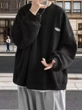 Wiaofellas  -  Autumn Men's Oversized Waffle Crewneck Sweatshirts Appliques Long Sleeve Pullover Hoodies Korean Fashion Y2K Streetwear Sudadera