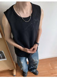 WIAOFELLAS  -  Embroidery Design Men's Tankk Tops Casial Round Collar Sleeveless Tops Solid Color Loose Pullover Male Vests Summer