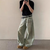 WIAOFELLAS  -  Summer New Men's Solid Color Korean Jeans Y2k Harajuku Retro Casual Fashion Trend Street Hip-hop Simple Loose Men's Bottoms