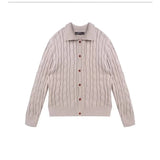 Wiaofellas  -  Winter Men's Korean Fashion Button-up Cardigan Casual Streetwear Cable Knitted Sweaters Y2K Vintage Turn-Down Collar Knitwear