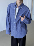 WIAOFELLAS  -  New American Retro Blue Plaid Shirt Men Loose Long Sleeve Loose Casual Button Embroidered Tops Mens Shirts Streetwear