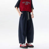 WIAOFELLAS  -  Simple Men's Casual Pants Drawstring Design Solid Color Bottom Elastic Waist Straight Wide Leg Loose Male Trousers