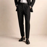Wiaofellas  -  Fall Pleated Suit Pants Mens Fashionable Solid Color Slim Fit Draped Trousers Men Daily Casual Button-up Bottoms