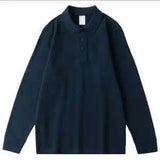 Wiaofellas  -  Solid Color Long-sleeved POLO Shirt Loose Casual Large Size Autumn Lapel Top Men's T-shirt