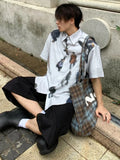 Wiaofellas  -  Japanese Style Summer Ice Silk Cool Shirt Men's Short sleeve Instagram Graffiti Print Shirt Loose American Trendy Pi Shuai Tops