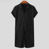 Wiaofellas Sexy Zip-up Mens Rompers Spring Summer Casual Short Sleeve Lapel Solid Jumpsuits Clothing Men Fashion Slim Shorts Playsuits