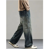 WIAOFELLAS  -  Spring Autumn New American Street Trendy Personalized Washed Straight Leg Jeans Couples Loose Retro Splicing Casual Pants