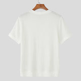 WIAOFELLAS  -  Men T Shirt Solid V Neck Short Sleeve Lace Up Knitted Male Tee Tops Summer Streetwear 2025 Fashion Casual Men Clothing
