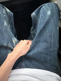 WIAOFELLAS  -  Vintage Appliques High Waist High Street Blue Straight Jeans Pants Korean Fashion Men Wide Leg Baggy Denim Trouser