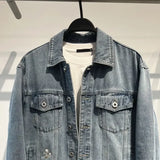 Wiaofellas  -  Men's Denim Jacket Blue Trendy Designer Male Jean Coats with Embroidery Flower Worn Korean Popular Clothes Elatic High Quality G